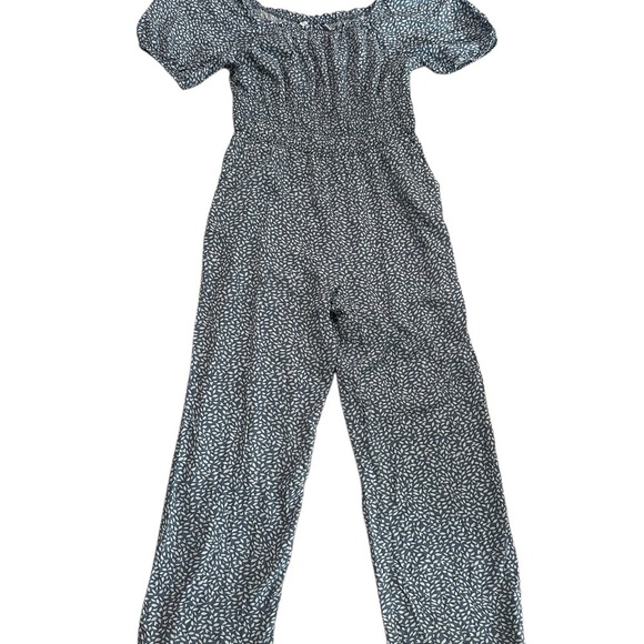 Sincerely Jules Blue White Leaf Print Off Shoulder Jumpsuit Size XL - Picture 15 of 17